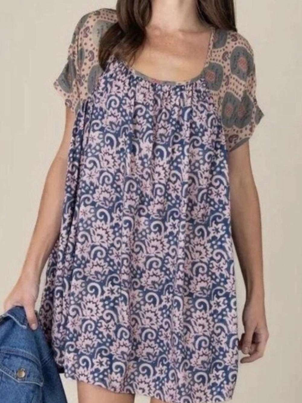 Natural Life Pink and Blue Printed Cover-Up Minidress - Picture 2 of 4
